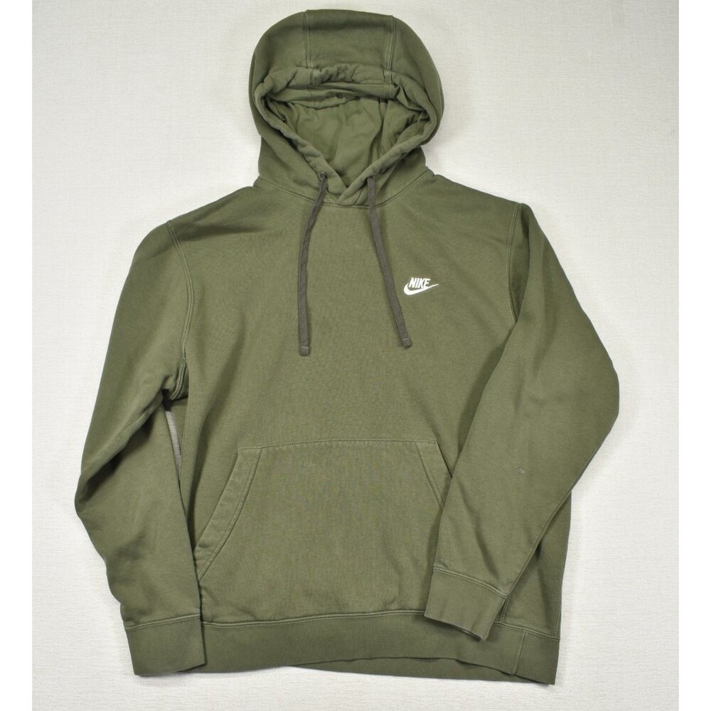 Nike Club Fleece Pullover Hoodie Olive Size Large L Mens Green Sweatshirt Logo